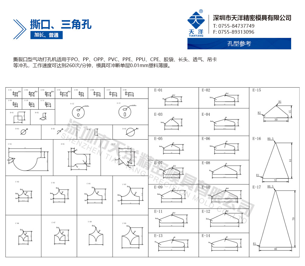 撕口、三角孔等